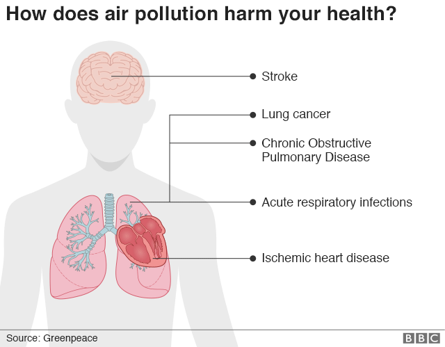 график, показывающий воздействие загрязнения воздуха на организм