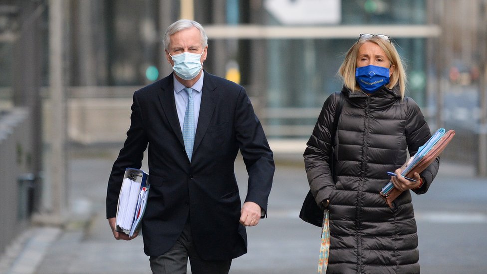 Michel Barnier leaves the EU Commission for a meeting of the Permanent Representatives Committee in Brussels, Belgium, on 25 December