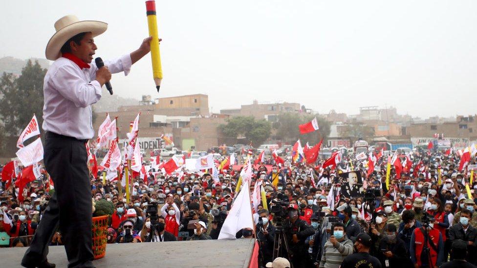 Imagen del presidente peruano Pedro Castillo mientras habla en una activdad política.