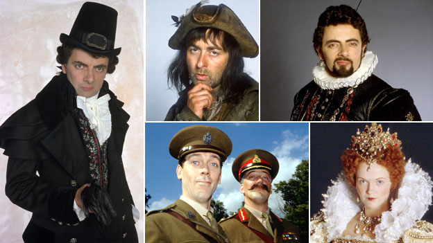 Composite of images of Rowan Atkinson as Blackadder, Tony Robinson as Baldrick, Stephen Fry, Hugh Laurie and Miranda Richardson