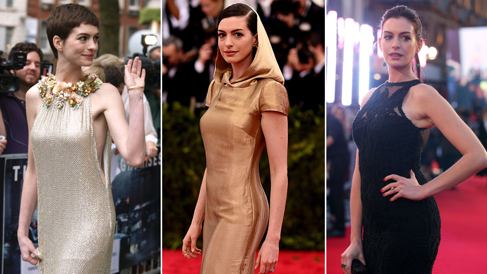 Anne Hathaway en 2012, 2015 y 2018