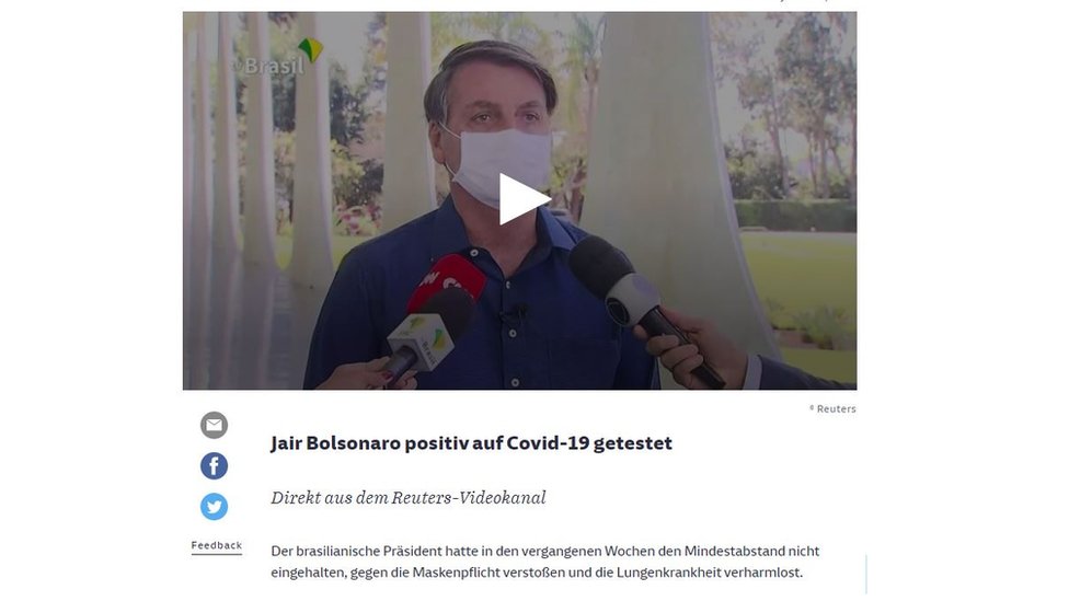 Reportagem do jornal Süddeutsche Zeitung sobre diagnóstico positivo de Jair Bolsonaro