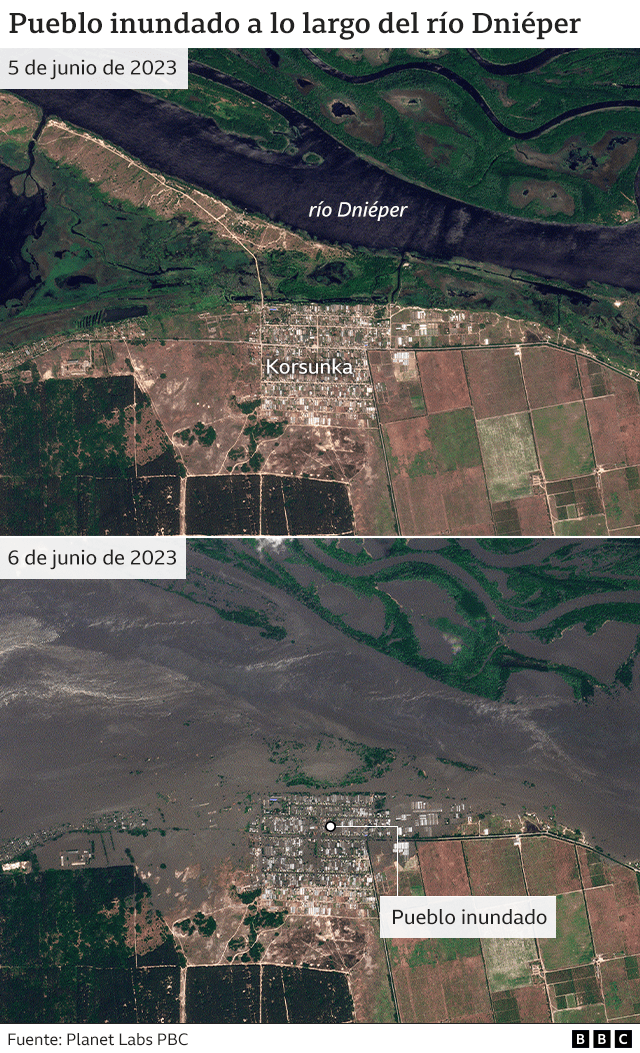 Imagen satelital de la inundación en Korsunka