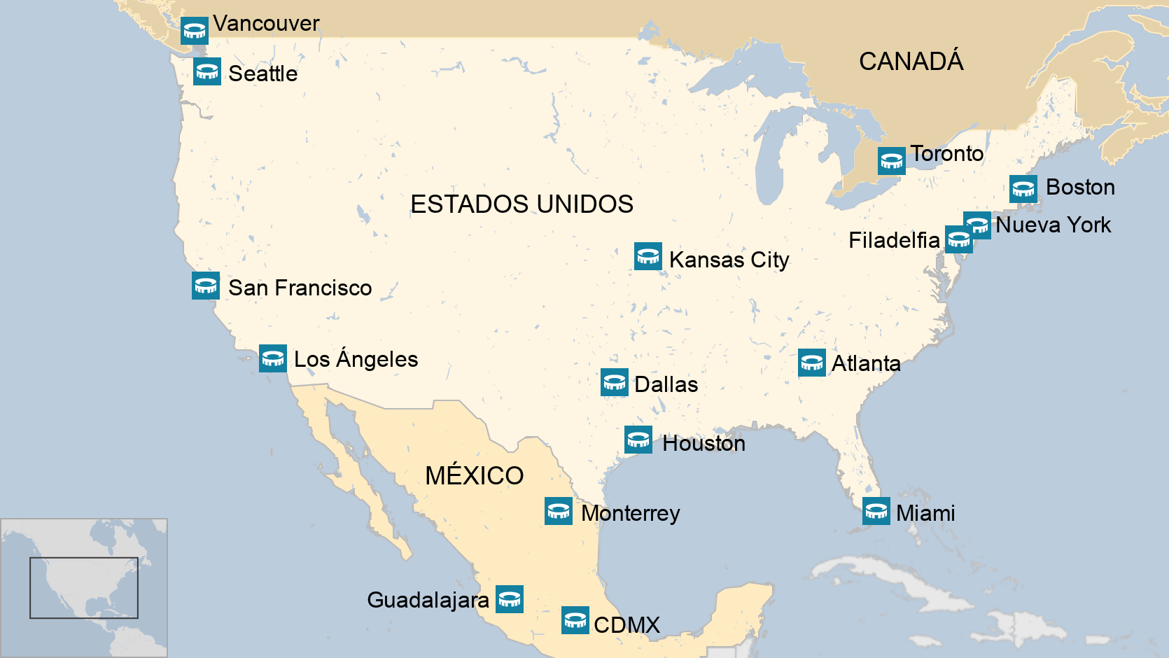 Mapa de las sedes 2026