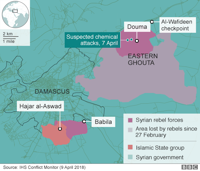 Map showing Eastern Ghouta and Douma