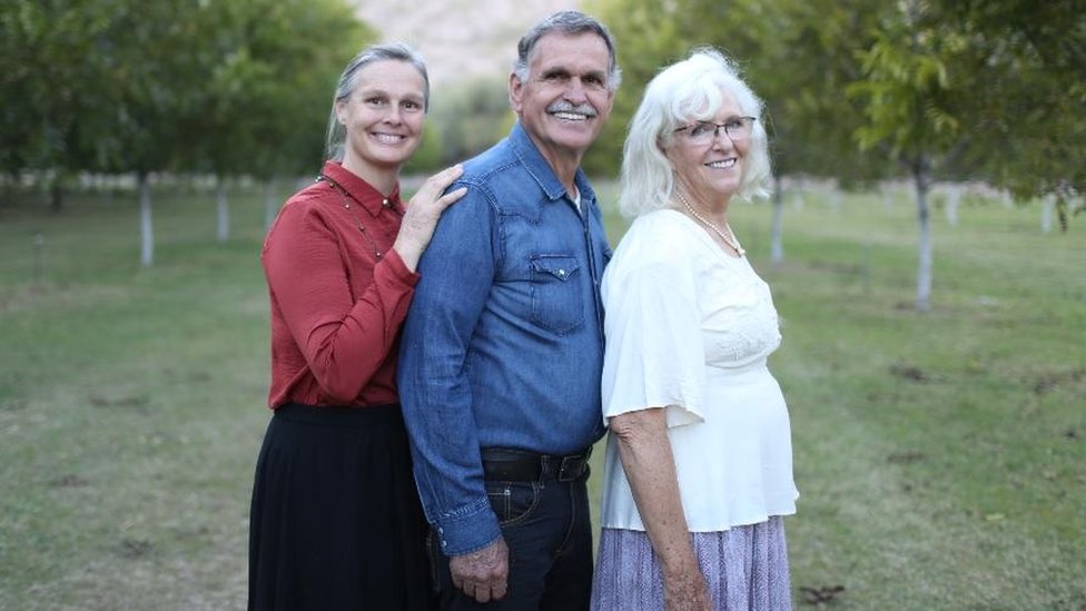 Photo of Daniel Langford with his two wives, Amelia Sedgwick and Jenny Langford.