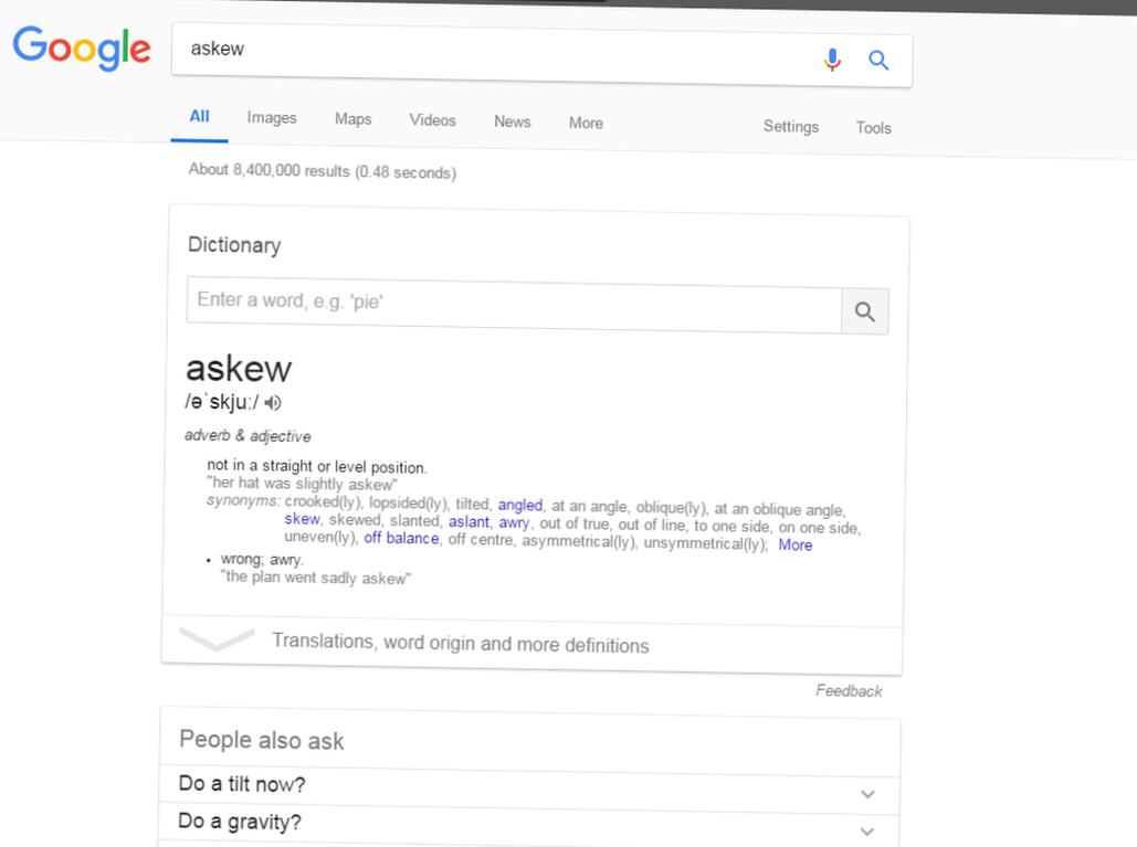 Página de resultado de la búsqueda de la palabra "askew".