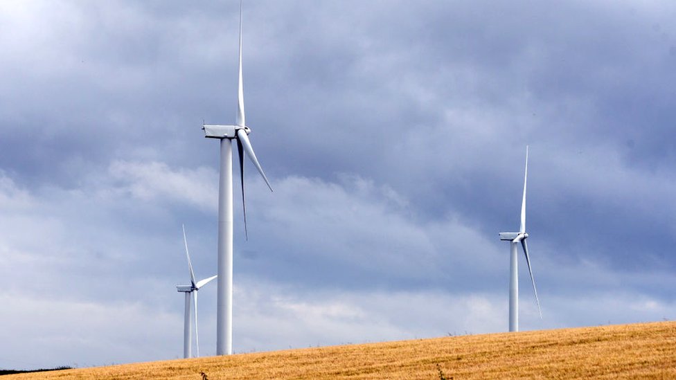 Ветряные турбины возвышаются над пшеничным полем в Файфе