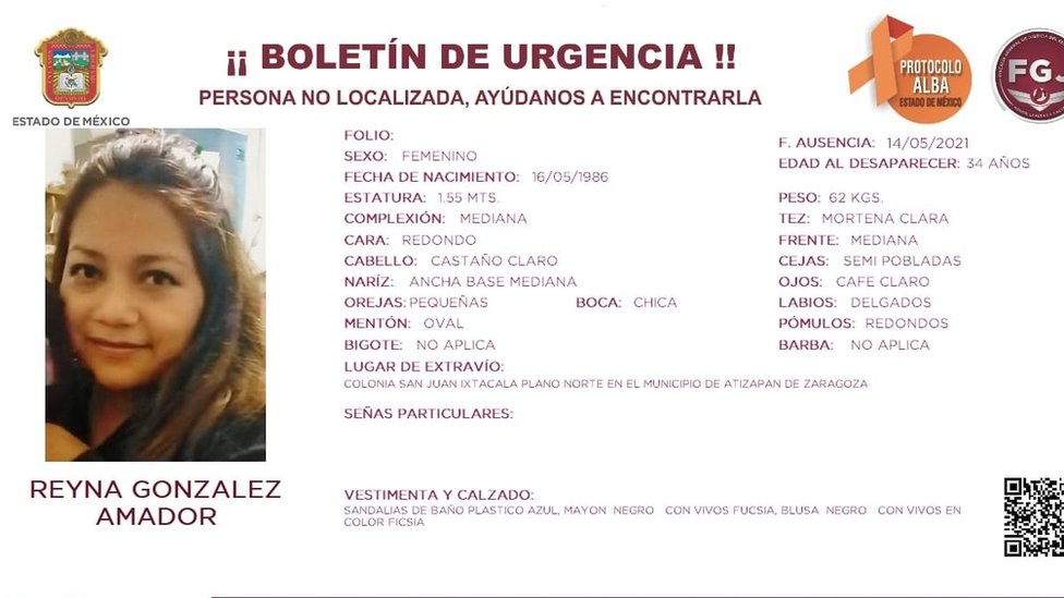 Ficha de búsqueda de Reyna González Amador.