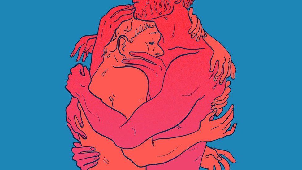 Animation of a couple hugging