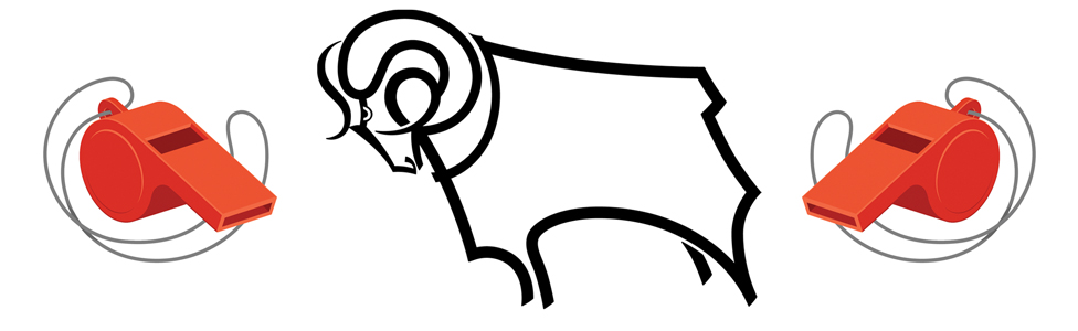Illustration of football whistles and the Derby County 