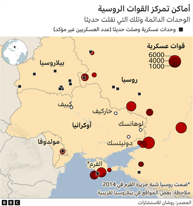 خريطة لأماكن تمركز القوات الروسية
