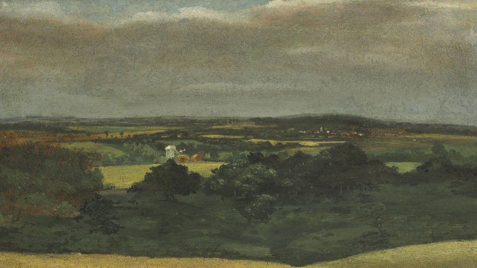 John Constable's sketch of Dedham Vale with Brantham Mill and haystacks