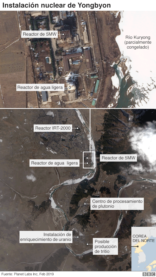 Mapa satelital de la instalación nuclear de Yongbyon