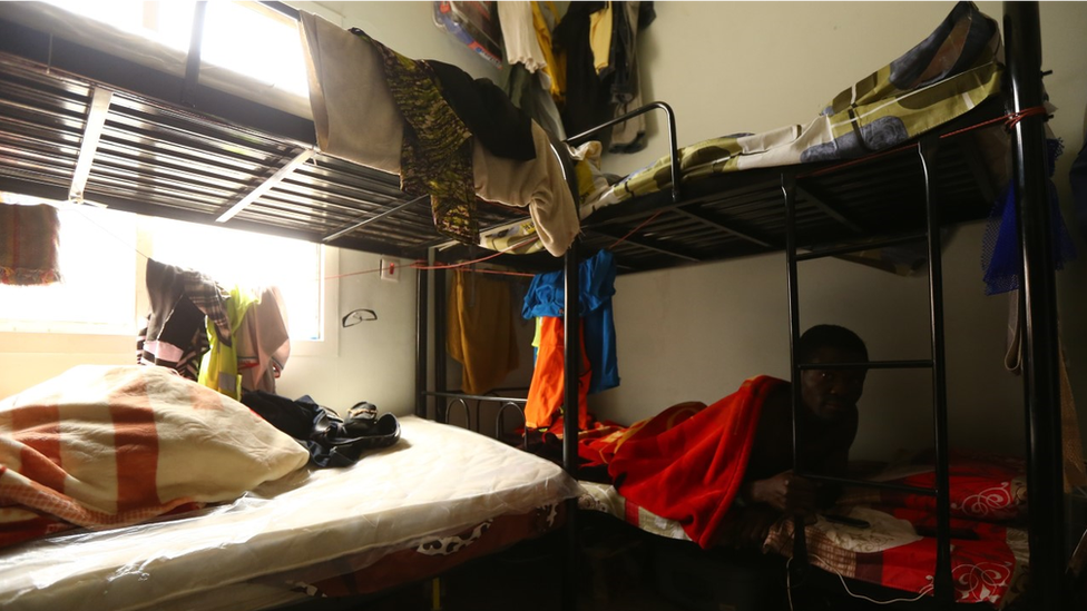 Interior view of a camp for migrant labourers in Qatar