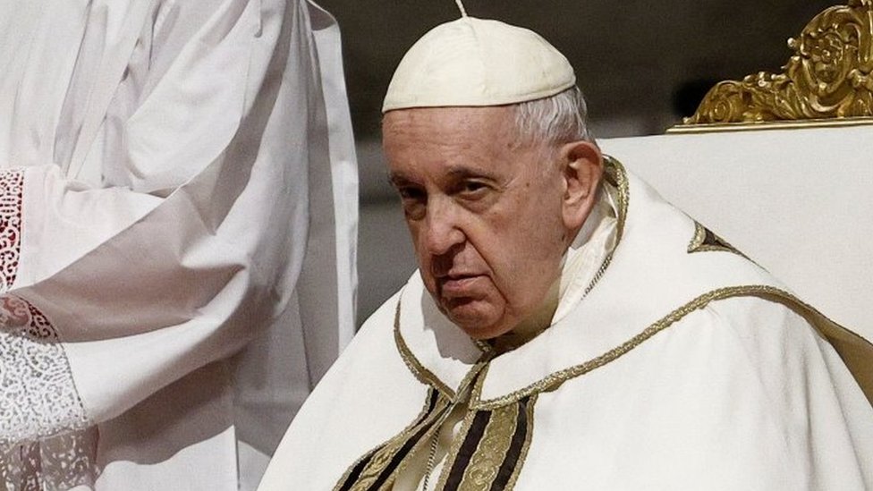 Pope Francis celebrates Christmas Eve Mass in St Peter's Basilica at the Vatican. Photo: 24 February 2022