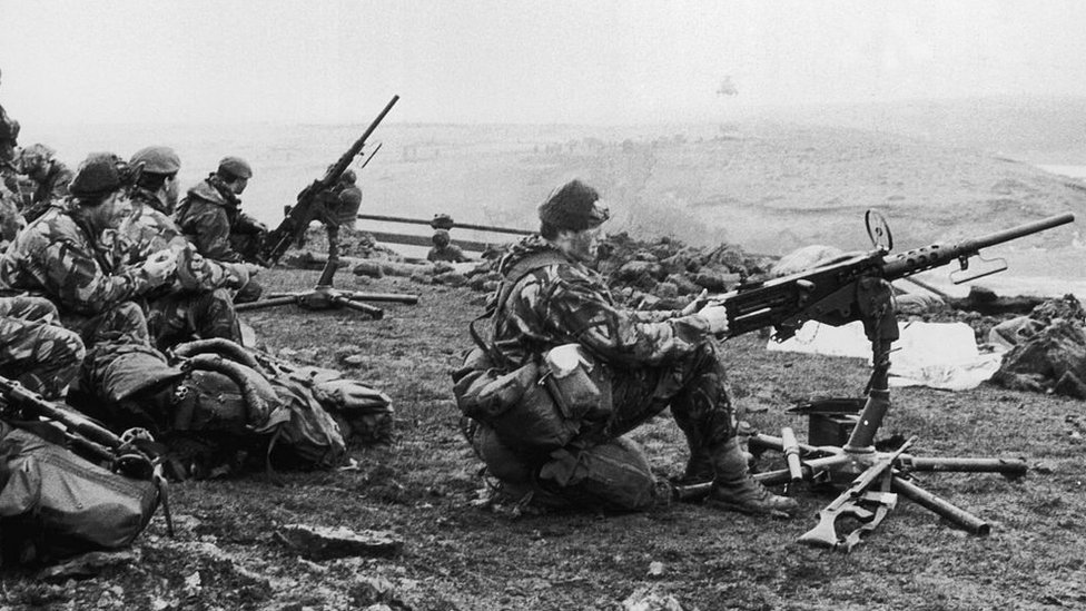 Soldados británicos en la Guerra de Las Malvinas/Falklands que se desató en 1982. Soldados británicos.