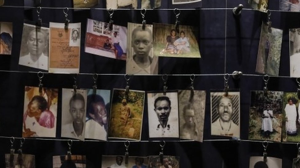 Pictures of the Rwandan genocide victims donated by survivors are displayed at an exhibition at the Genocide Memorial in Gisozi in Kigali