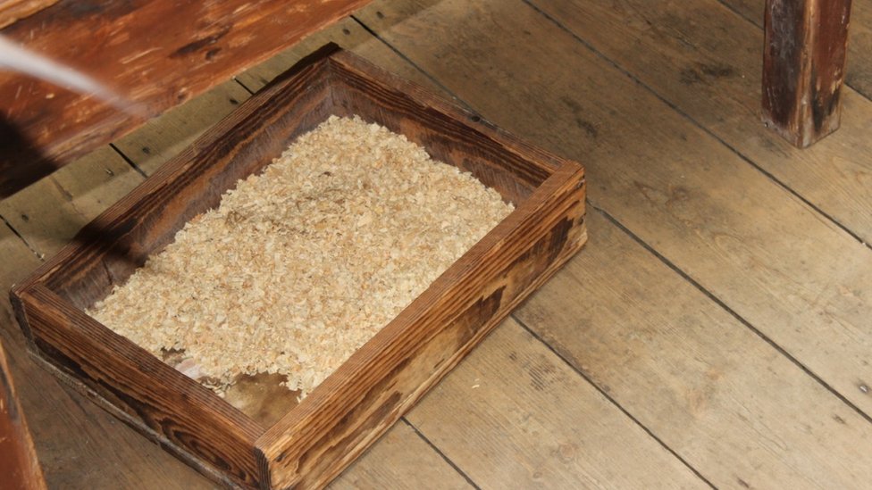 La sangre de las operaciones se recogía en un cajón con serrín o arena. Cajón con serrín