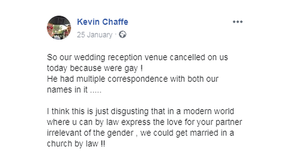 Сообщение в Facebook от Кевина Чаффа об их проблемах с Priors Court Tithe Barn в Брокворте