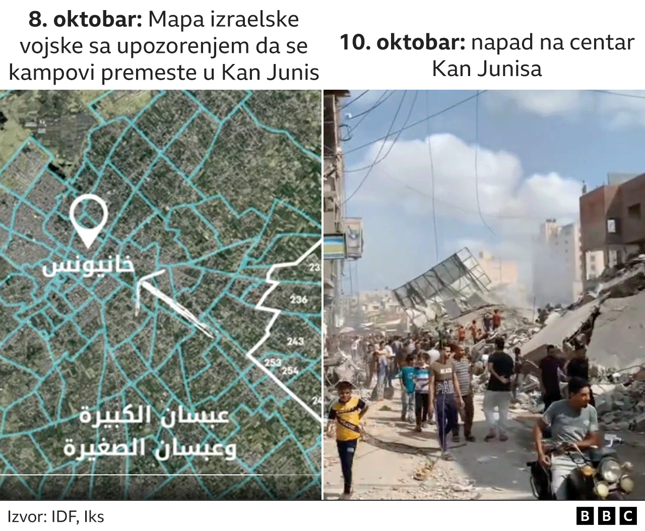 mapa napada na Kan Junis, Pojas Gaze, napadi na Kan Junis