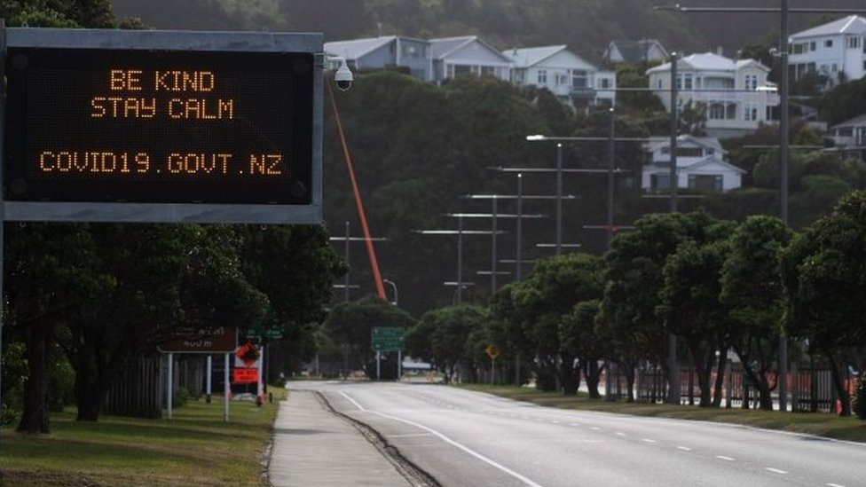 A motorway sign in New Zealand reads "Be kind and stay calm"