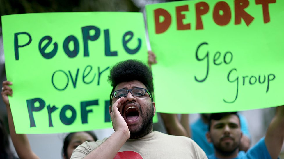 Protesta contra Geo Group en 2015.