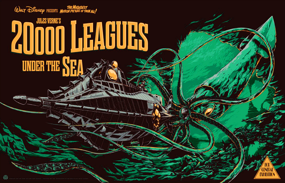 Постер фильма 1954 года «20 000 лье под водой» (с Кирком Дугласом в главной роли)