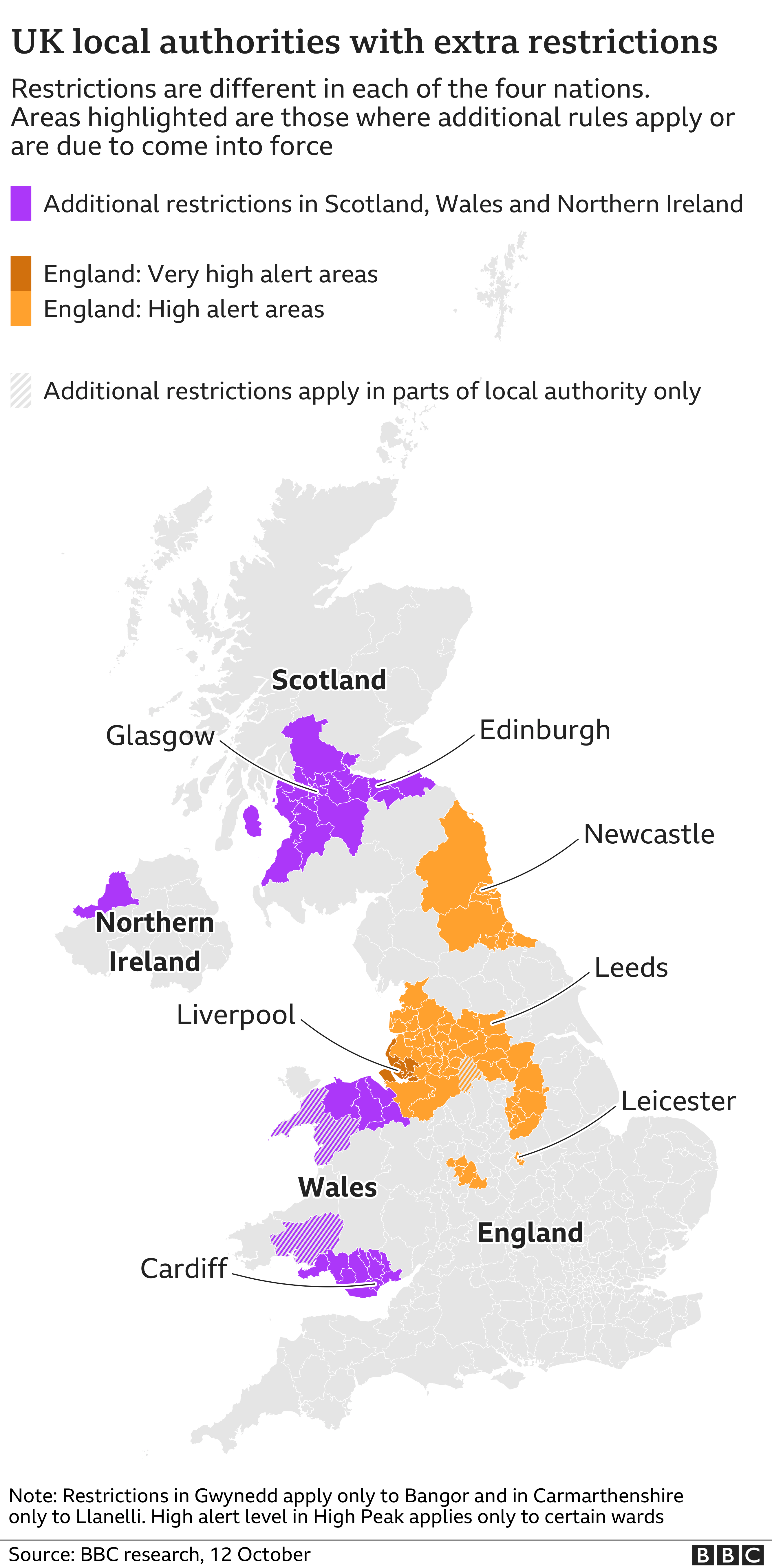 Map showing areas with extra local restrictions
