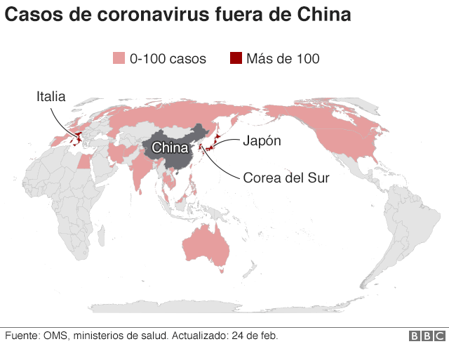 Mapa expansión casos coronavirus
