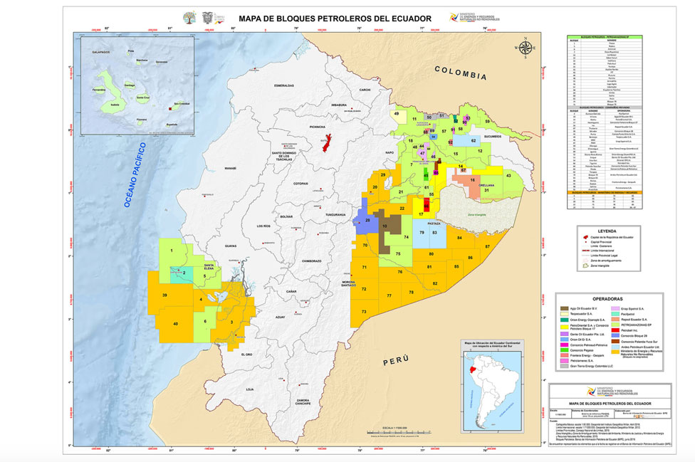 Mapa oficial de bloques petroleros de Ecuador