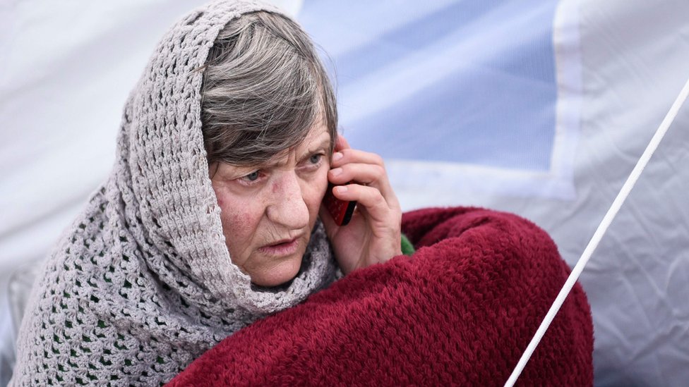 Woman in makeshift camp in Durres