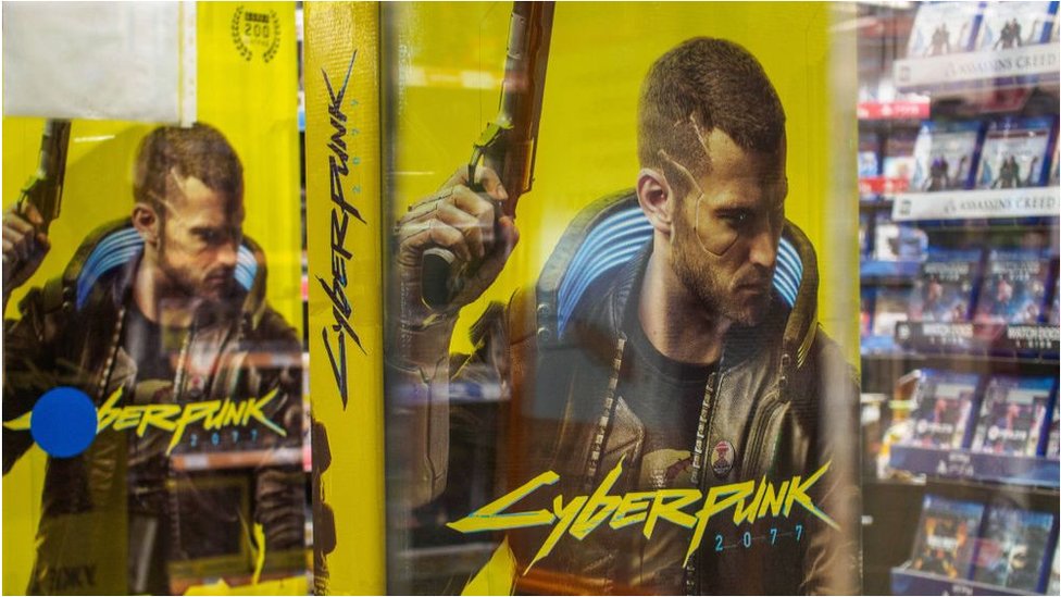 La publicidad de CyberPunk en un almacén de videojuegos