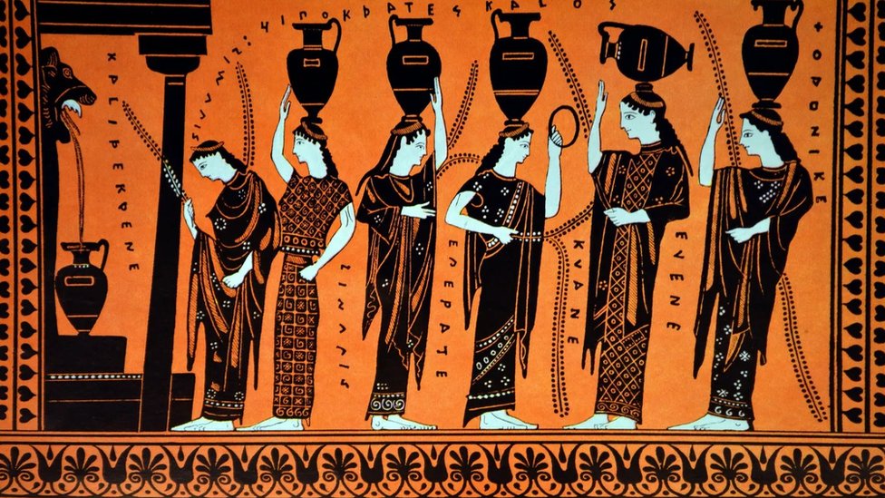 Grčka vaza, za koju se veruje da potiče iz 400. godine p.n.e, na kojoj žene sakupljaju vodu za nevestu