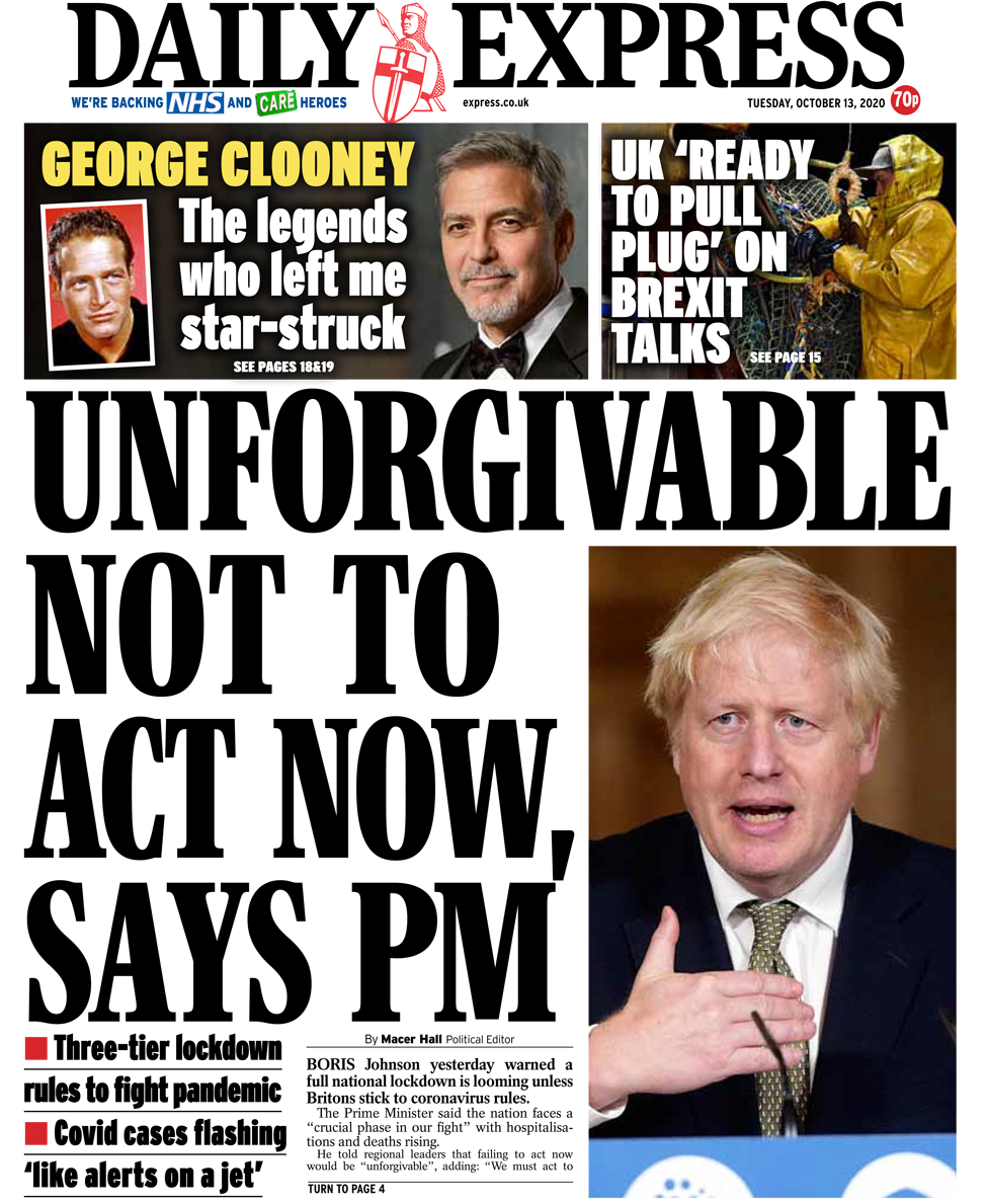 Daily Express front page 13/10/20