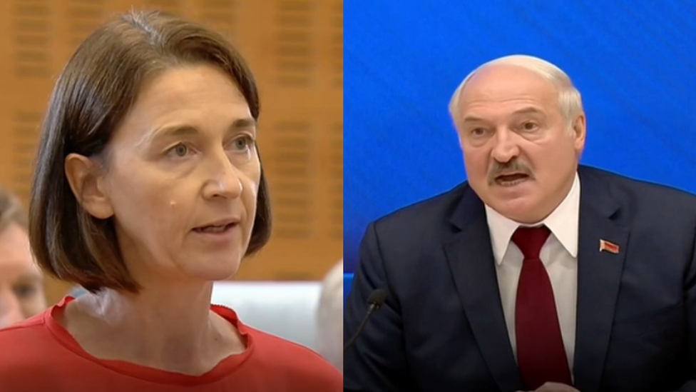 رئيس روسيا البيضاء ألكسندر لوكاشينكو وصحفية بي بي سي في موسكو سارة رينسفورد