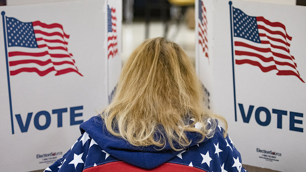 Mujer de espaldas votando