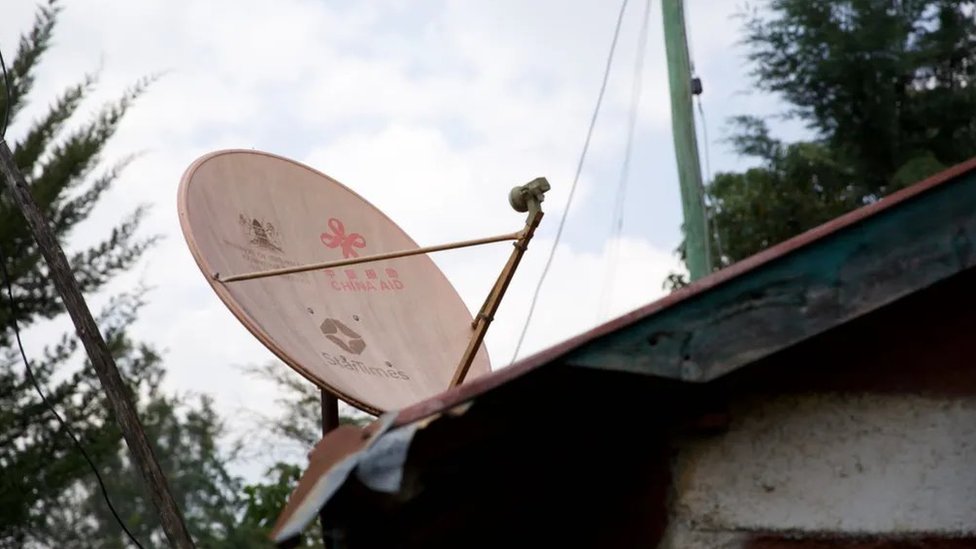 A StarTimes satellite dish atop a village house in Kenya