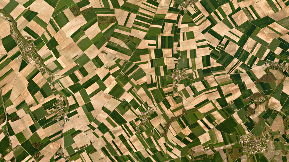Поля за пределами Труа в центральной Франции, сфотографированные одним из спутников Planet CubeSats 10 апреля 2016 г.