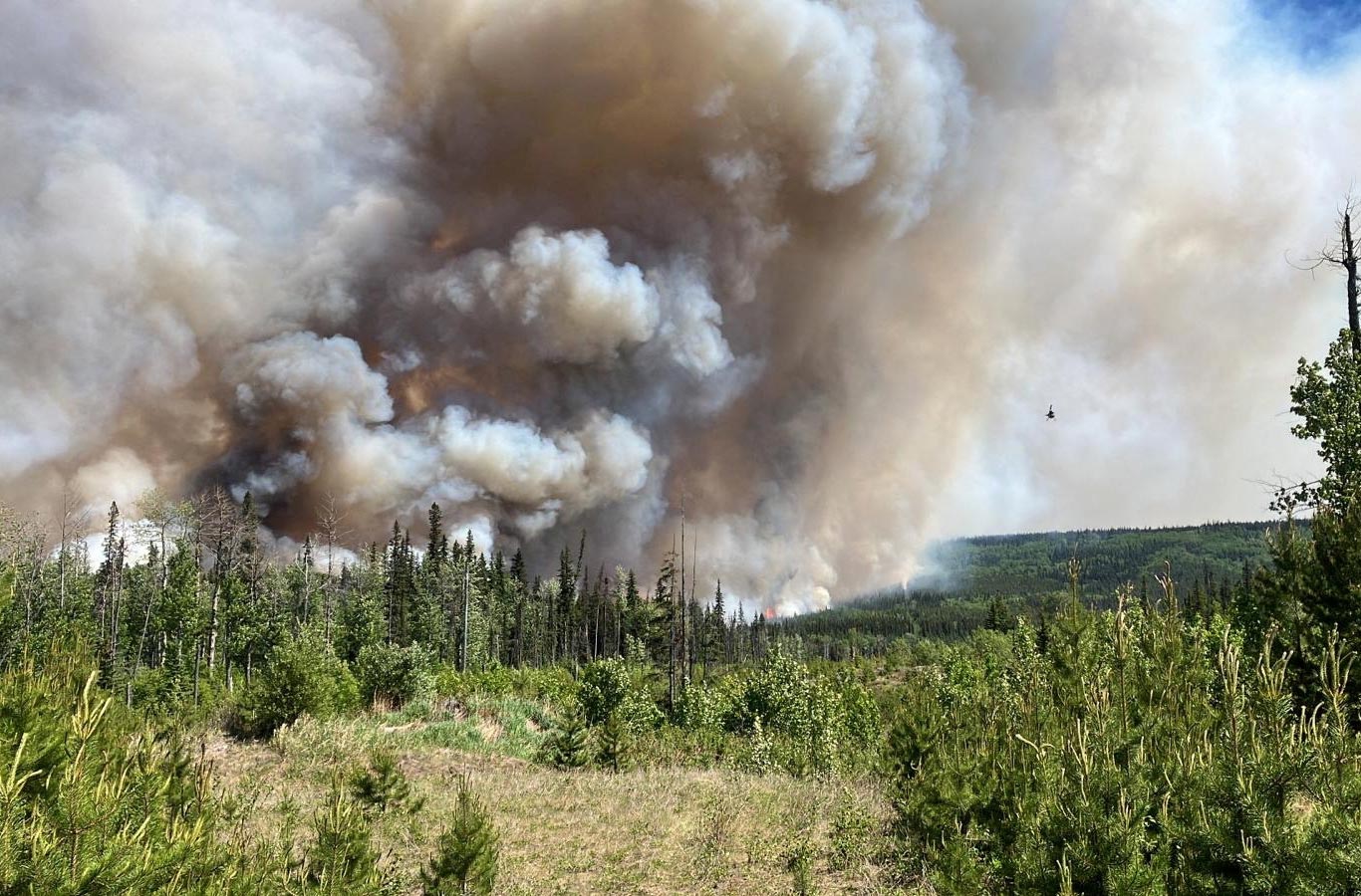 Smoke billows from the West Kiskatinaw River wildfire and Peavine Creek wildfires in the Dawson Creek Zone, British Columbia