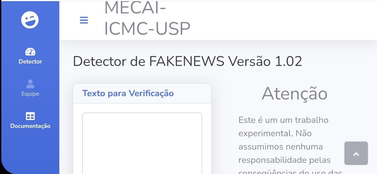 Página inicial do detector de fake news da USP de São Carlos
