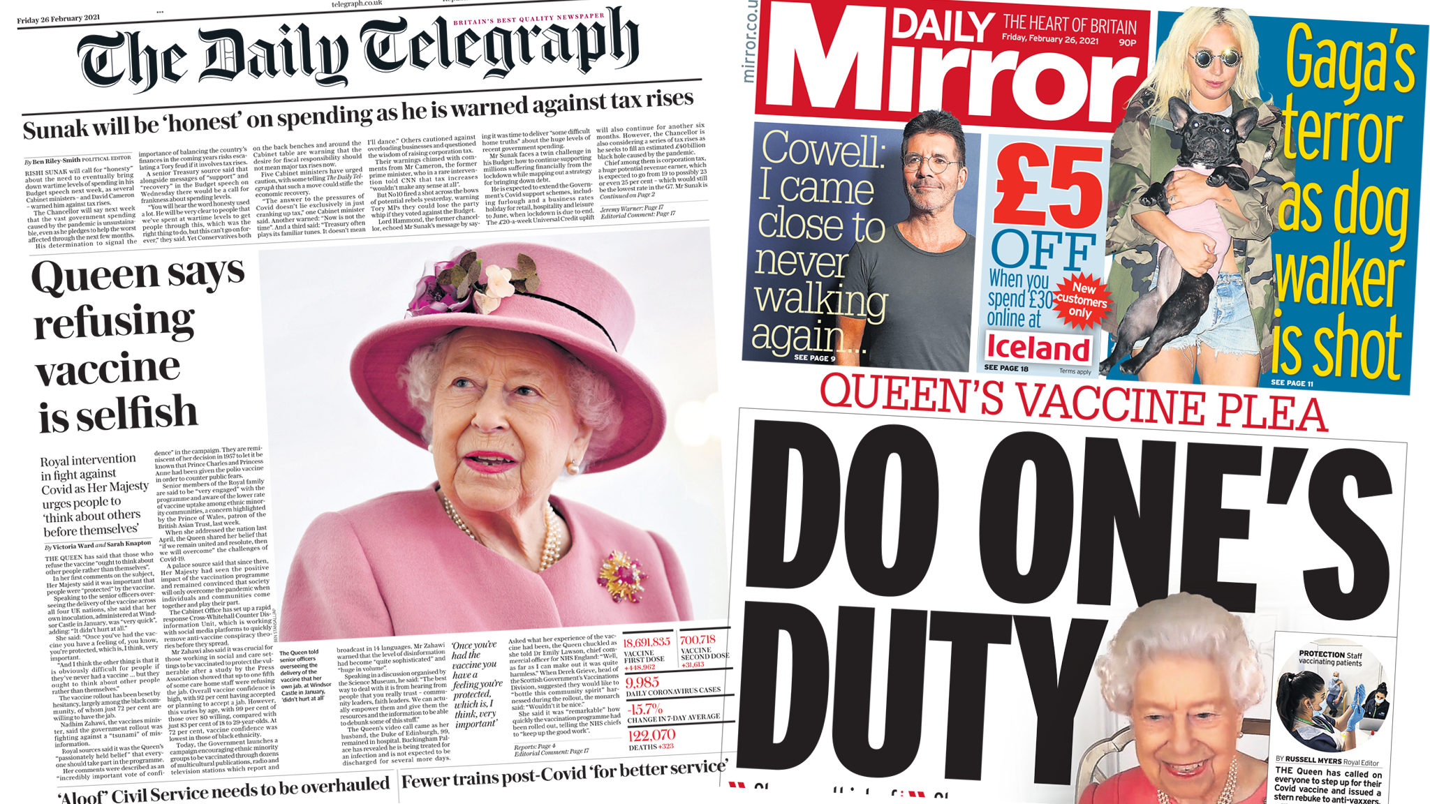 Newspaper headlines: 'Do one's duty' as Queen makes 'vaccine plea' - BBC  News