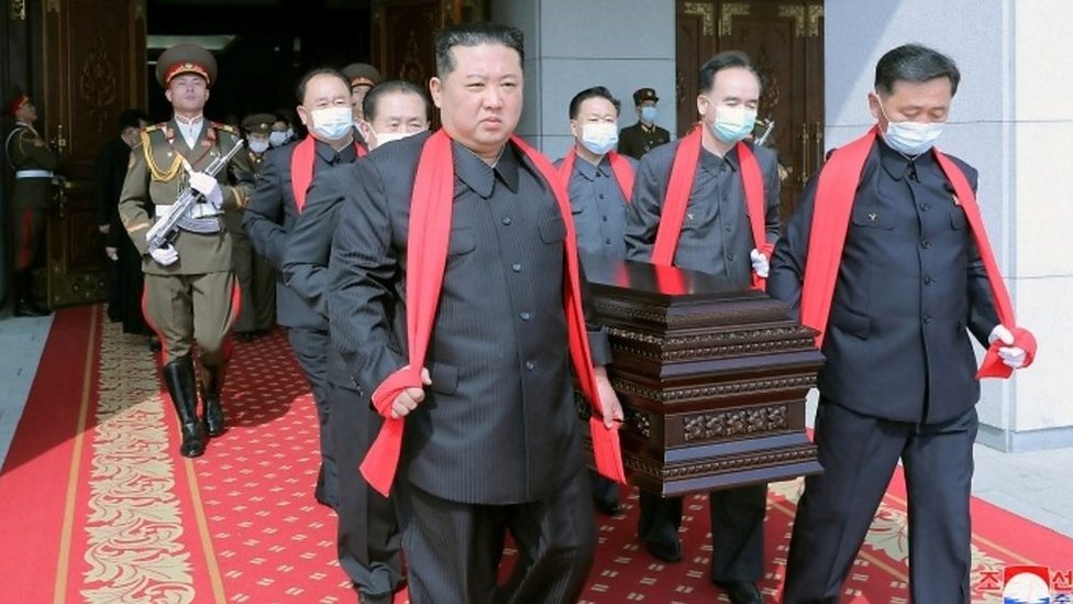 North Korea's Kim Jong-un is seen at state funeral not wearing a mask