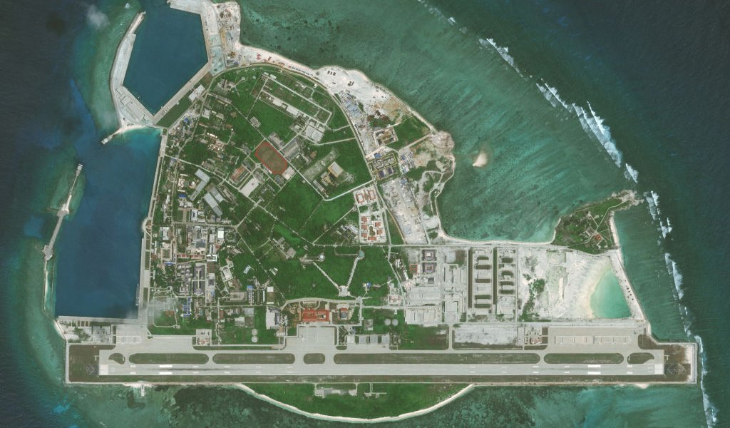 DigitalGlobe via Getty Images imagery from 26 April 2016 of Woody Island (Yongxing Island) in the South China Sea. The Island has been under the control of the People's Republic of China since 1956.