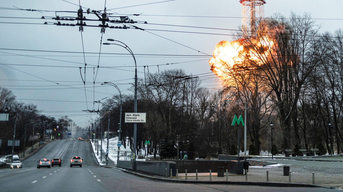 Blast at a TV tower in Kyiv, 1 March 2022