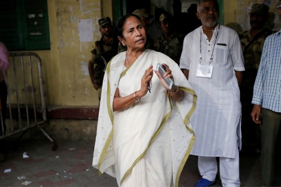 Mamata Banerjee, the Chief Minister of West Bengal and chief of Trinamool Congress (TMC), gestures as she talks to media after casting her vote at a polling station during the final phase of general election in Kolkata, India, May 19, 2019.