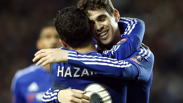 Chelsea's Oscar and Eden Hazard celebrate