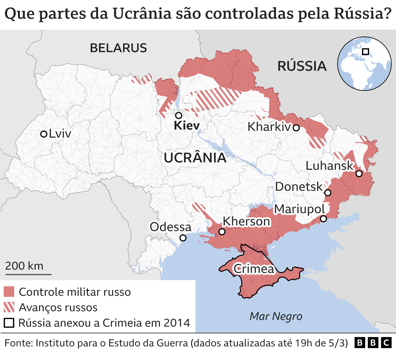 Áreas controladas pela Rússia na Ucrânia