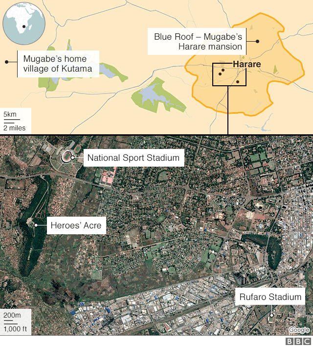Карта мест похорон Мугабе