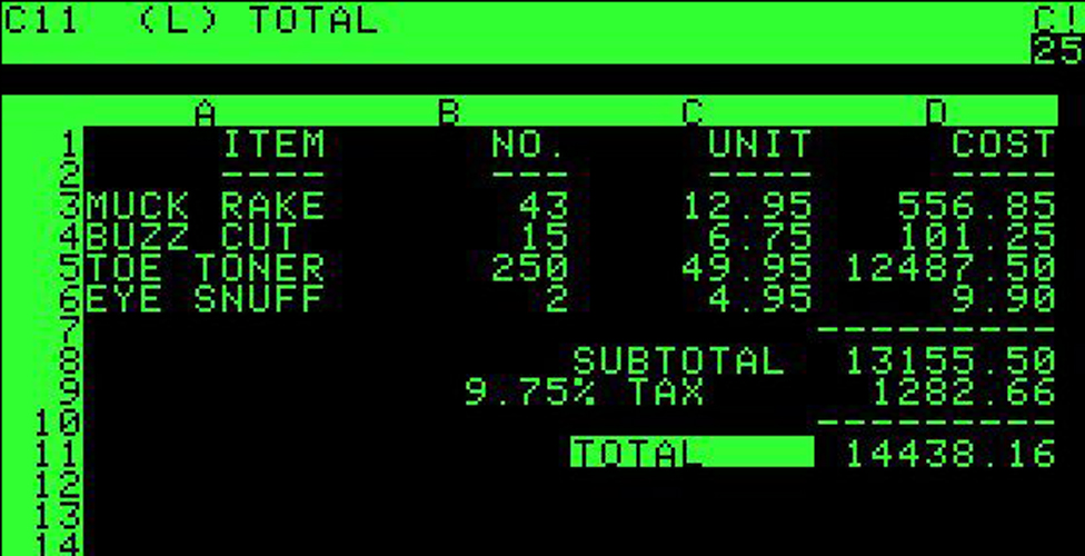 Отображение электронной таблицы VisiCalc